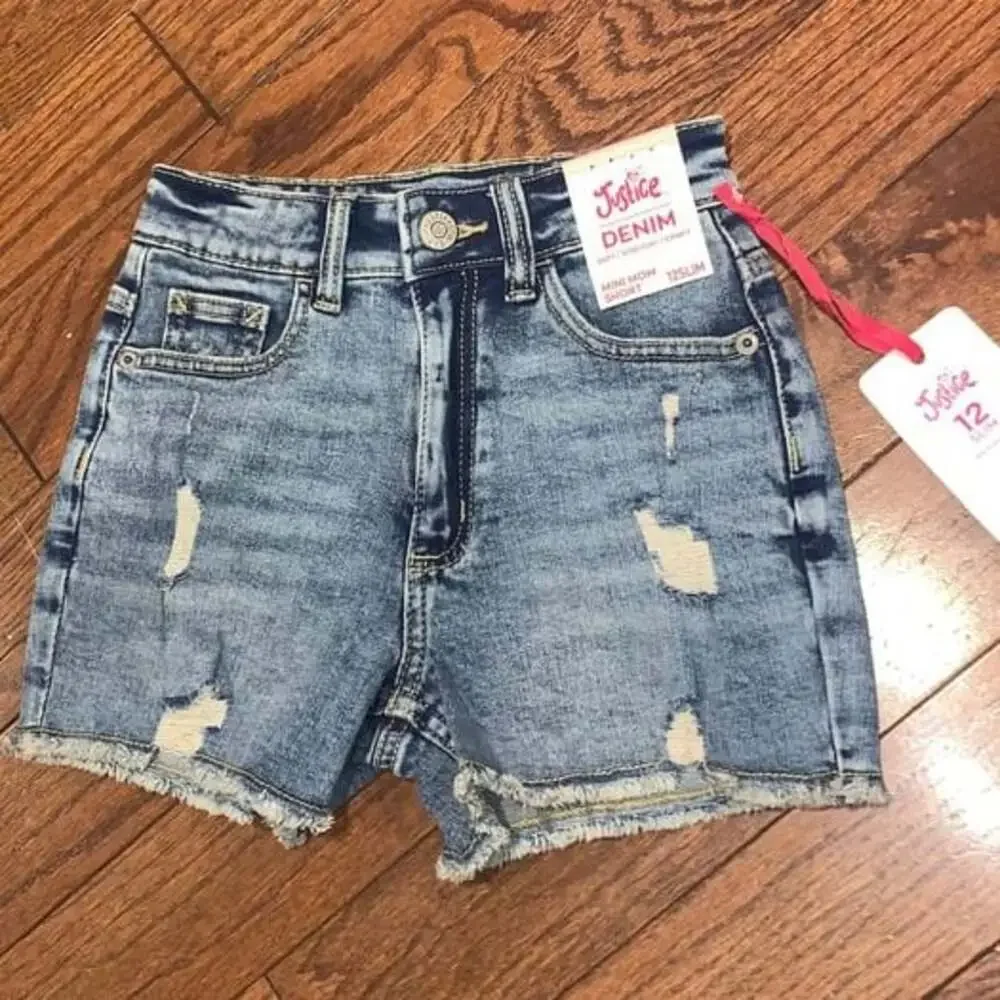Justice Girls Mini Mom‎ Denim Shorts Size 12 Blue Jean Adjustable Waist NWT